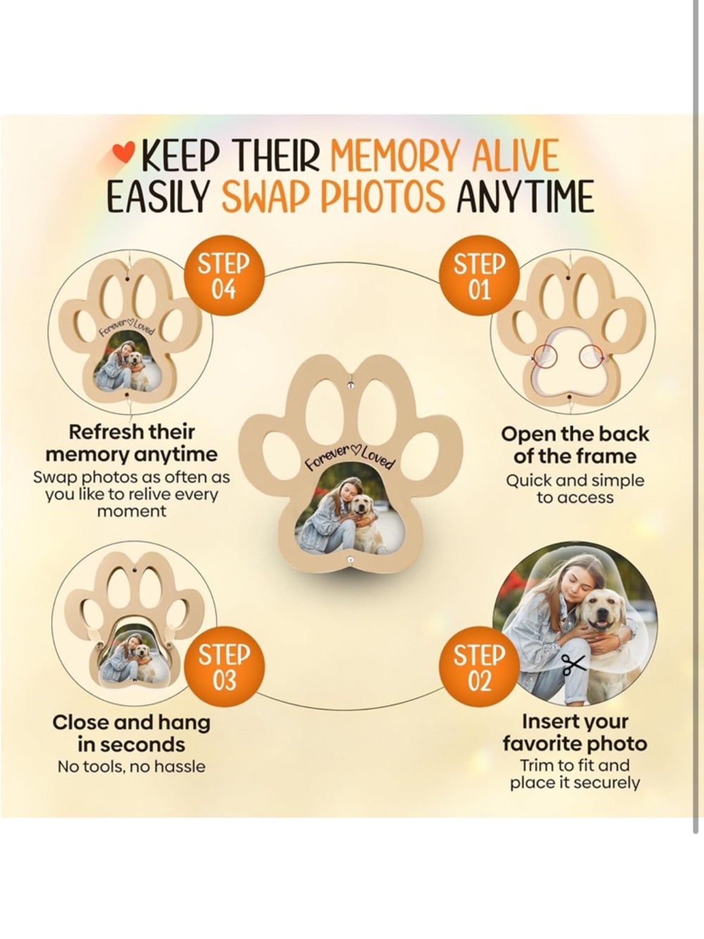 Pet Memorial Crystal Suncatcher with DIY Photo Insert, Personalized Sympathy - Picture 2 of 9